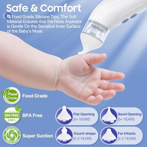 Nasal Aspirator for Baby, Blocked Nose Relief, Electric Baby Nose Sucker with Larger Suction Chamber and More Powerful Suction with 4 Silicone Tips Suitable for Newborns and Babies White — view 3