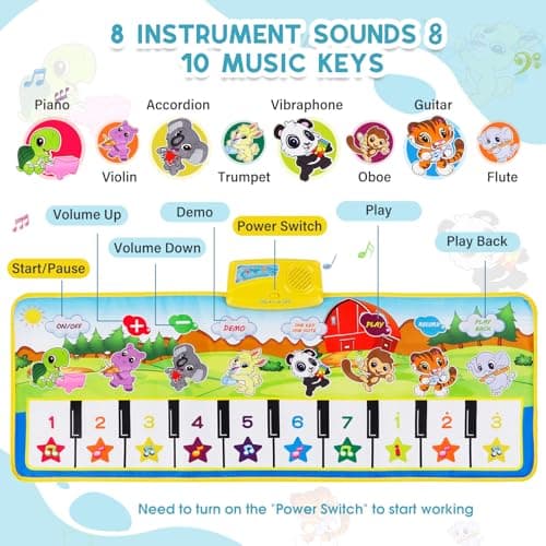 M SANMERSEN Piano Mat, 39.5 inch X 14 inch Musical Mat 8 Instrument Sounds Piano Mat for Toddlers Touch Play Dancing Mat Toy for 1 2 3 Year Old Girls Boys Gifts