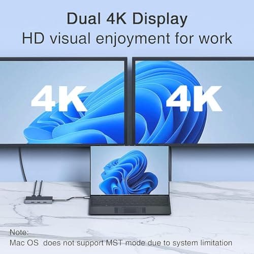 USB C Docking Station Dual Monitor Adapter for Dell HP, Laptop Docking Station 3 Monitors Quad Display USB C Hub Dongle to 4K HDMI+DP+VGA,3 USB2.0,100W PD,8 in 1 Thunderbolt Dock for Lenovo,Surface — view 2