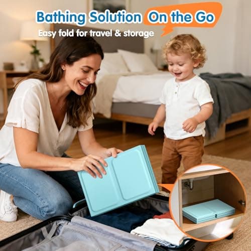 Baby Bathtub with Inflatable Top Edge, Extra Stable Infant Bath Tub, Collapsible & Portable for Baby Bath Time, No Tilt Design for 12M-6Y Toddler, No Assembly for Travel Shower — view 3