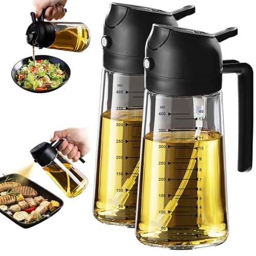TrendPlain 470ml Olive Oil Spray Bottle for Kitchen Gadgets - 2 in 1 Olive Oil Dispenser Bottle and Air Fryer Accessories for Cooking, Salad and BBQ - 2 Black