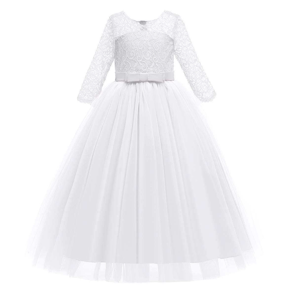 IWEMEK Flower Girls 3/4 Sleeve Floral Lace Tulle First Communion Pageant Dresses Kids Big Girls Princess Birthday Carnival Christmas Bridesmaid Wedding Party Prom Ball Gown 2-14 Years — view 4