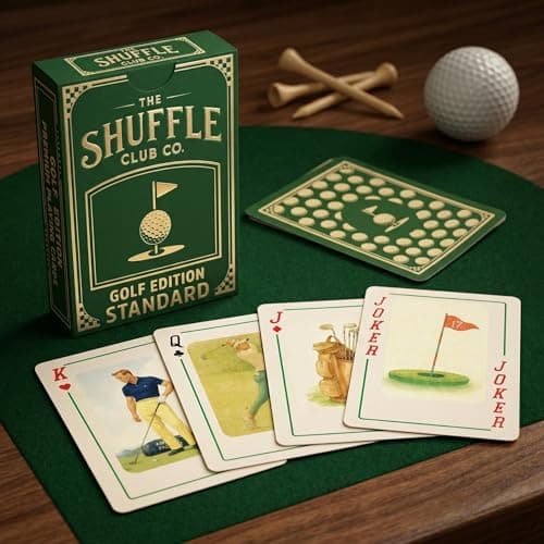 Shuffle Club Co Golf Playing Cards (Single Deck) – Hand-Illustrated Vintage Golf Deck | 310GSM Italian Linen Black-Core Poker Cards, 54 + Game Guide | Gift for Golfers & Dads — view 5