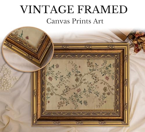 Vintage gold framed Floral Vine wall art Retro Beige Botanical Painting Canvas Prints Elegant Antique Flower French Leaf Wall Decor for Farmhouse Bedroom Living Room Home Decration 9x11in — view 6