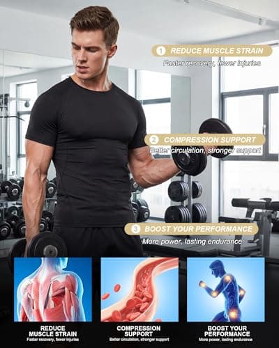 Blueleaf 2 Pack Men’s Compression Shirts Short Sleeve Cool Dry Sports Athletic Workout Undershirt Base Layer T-Shirt Tops Black +Golden Yellow M — view 4