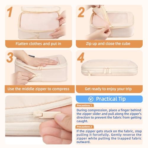 BAGAIL 4 Set/6 Set/8 Set Compression Packing Cubes Travel Accessories Expandable Packing Organizers (Square Mesh, 05-Cream) — view 3