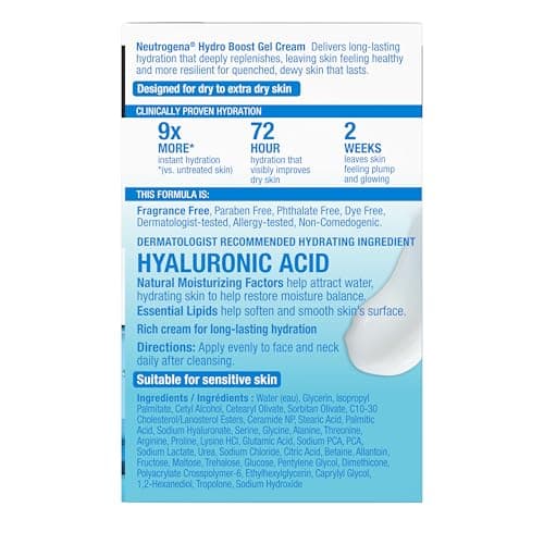 Neutrogena Fragrance Free Hydro Boost Gel Cream for Extra Dry Skin, Hyaluronic Acid Face Moisturizer for Extra-Dry Skin, Sensitive & Acne-Prone Skin Provides Long Lasting Hydration, Non-Comedogenic, 50ml — view 9