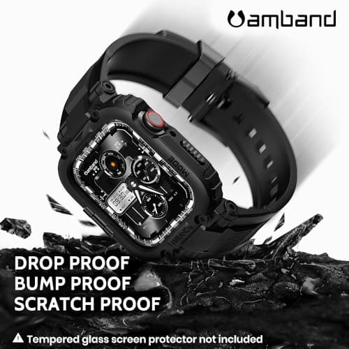 amBand Bands Compatible with Apple Watch 9/8/7/6/5/4 & SE 3/2/1 45mm/44mm Case for Men, M1 Sport Series Rugged Case Protective Cover for iWatch SE3/SE2/6/SE/5/4 44/45 mm Men Black — view 2