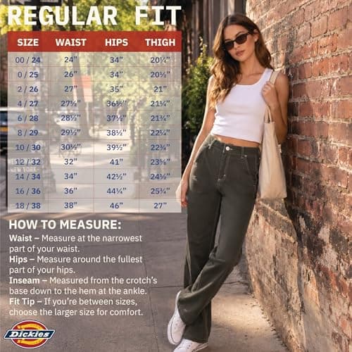 Dickies Womens Work Pants with Belt - Relaxed Fit Straight Leg High Waisted Carpenter Pants for Women with Utility Pockets, Dark Ivy, 32 — view 6