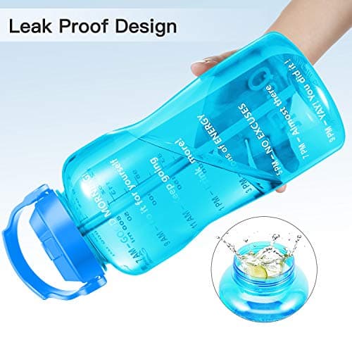 QuiFit Half Gallon Water Bottle - with Straw & Time Marker BPA Free 64 oz Large Motivational Water Jug Leak-Proof Durable for Fitness Outdoor Enthusiasts(Light Blue,64 oz) — view 3
