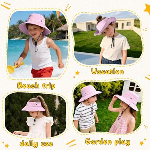 ZOORON Kids UPF 50+ Sun Hat for Boys Girls Wide Brim Lightweight Bucket Hat for Hiking Beach Safari, Quick Dry Adjustable (1pack-Light Purple) — view 4