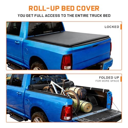 RHOBRA Soft Roll-up Truck Bed Tonneau Cover Compatible with 2009-2026 Dodge Ram 1500 (Incl. Classic & New), 5.7 ft Bed Without Rambox, 26.5oz Vinyl Soft Truck Bed Cover, No-Drill Installation — view 4
