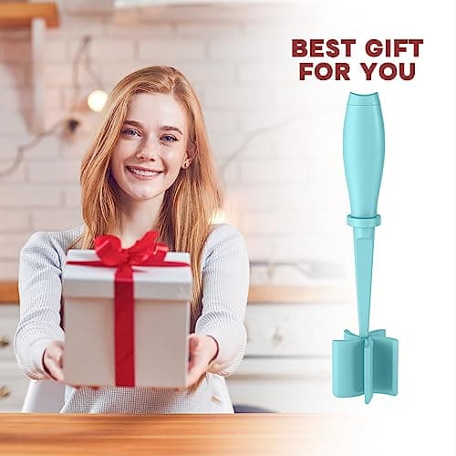 Meat Chopper, Upgrade Hamburger Smasher, Premium Heat Resistant Meat Masher for Ground Beef, Ground Turkey and More, Non Stick Mix Grinder-Aqua — view 6
