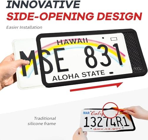 Aujen Silicone License Plate Frames,2 Pack Black Side-Opening License Bracket Holder with Easy Installation, License Plate Frame Without Obstruction.Rustproof, Rattle Proof & Weatherproof Universal — view 2