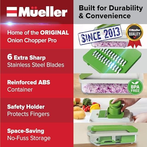 Mueller Vegetable Chopper, Mandoline Slicer, Food Veggie Chopper, Cheese Grater, Onion Vegetable Cutter with Container, Dicer, Kitchen Gadgets & Essentials, White Sand/Green — view 2