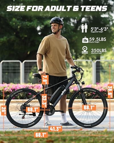 QLIFE Racer Electric Bike for Adults - 21-Speed Mountain Lightweight Ebike with Peak 750W 35 KM/H Brushless Motor, 375Wh Removable Battery, 26X2.1 Tire Step Over E-MTB, Up to 64 KM,Black — view 5