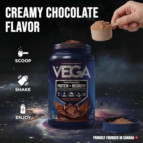 Vega Protein + Recovery, Chocolate – 30g Vegan Protein, Dairy & Gluten Free, Probiotics, NSF Certified, 837g (19 Servings) — view 2