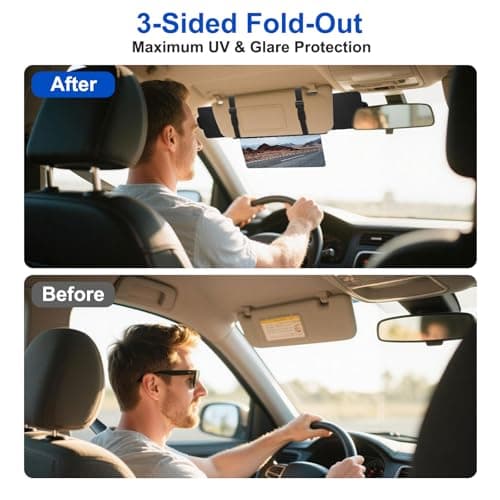 Linkstyle Sun Visor Extender for Car, 3-Sided Expandable Anti-Glare Car Visor Extender, PU Leather Polarized Sun Blocker Extension with PC Lenses for UV Cars SUVs Vans Taxis — view 2