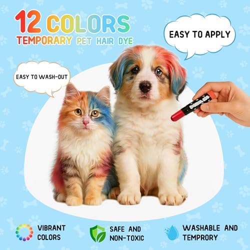 12 Pack Dog Hair Color Dye Temporary Non-toxic Vibrant Colors Washable Pet Safe Paint for Dog Cat Animals — view 4