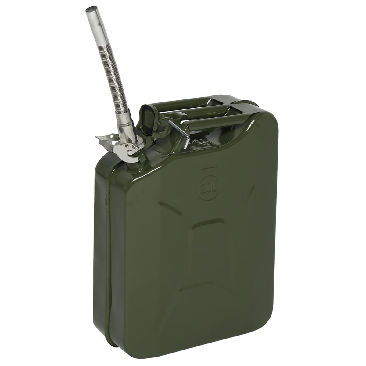 Petrol Can, Metal Jerry Can 20L with Pour Tube, Portable Fuel Can for Petrol or Diesel, Heavy Duty Fuel Storage Container for Car, Motorcycle, Off Road and Emergency Use (Green)