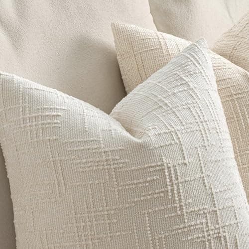 MIULEE Textured Throw Pillow Covers Thick Chenille Decorative Pillows Cream White 12x20 Inch Set of 2 Modern Boho Farmhouse Home Decor Neutral Cushion Covers for Couch Sofa Living Room Bedroom — view 2