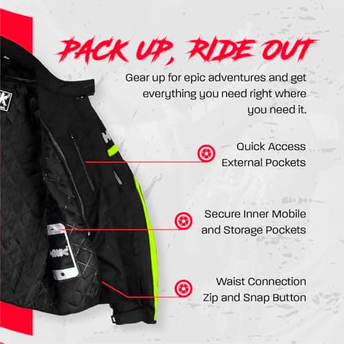 HWK Motorcycle Jacket for Men & Women, Waterproof, High Visibility Rain Jacket with CE Armor, Adjustable, Durable Polyester Motorcycle Riding Jacket, Dirt Bike Gear Enduro Racing, Hi-Vis Green, S — view 3