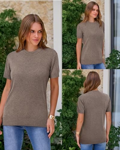 Arach&Cloz Women's Fashion Fall Spring Tops Vacation Cruise Outfits Summer Short Sleeve Sweaters Blouse Teacher Easter Clothing Business Casual Dressy Trendy 2026 (Coffee,M) — view 4