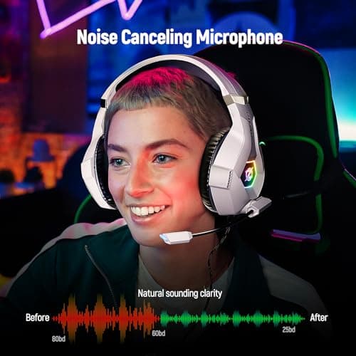Ozeino Gaming Headset for PC Ps4 Ps5 Stereo Gaming Headphones with Flexible Noise Cancelling Microphone, Soft Memory Earmuffs, LED Light for Xbox Series X/S, Switch, Laptop, Mac, Phone