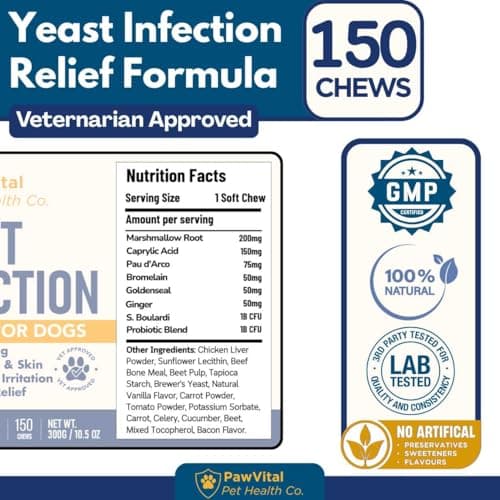 Natural Yeast Infection Treatment for Dogs, 150 Chews – Anti Yeast Support for Itchy Skin & Ears – Helps Reduce Irritation & Paw Licking – Probiotic + Herbal Blend – Bacon Flavored Soft Chews — view 5