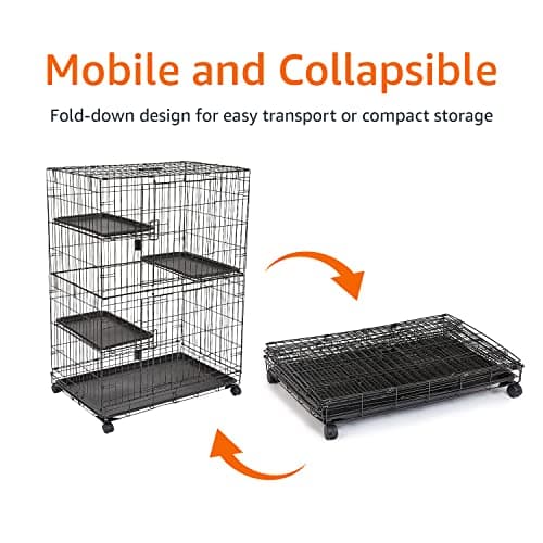Amazon Basics Large 3-Tier Cat Cage Playpen Box Crate Kennel - 91cm x 57cm x 128cm Inches, Black — view 4