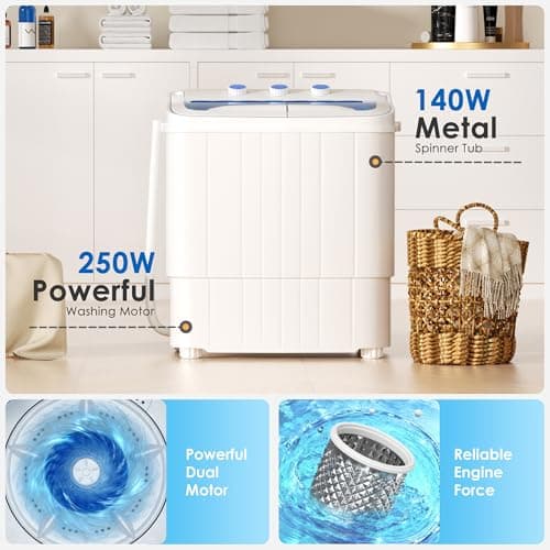 INTERGREAT Portable Washing Machine, 18lbs Twin Tub Portable Washer with Spin Cycle and Dryer, Semi-automatic Washer Machine Combo for Dorms, Apartments, Grey White — view 5