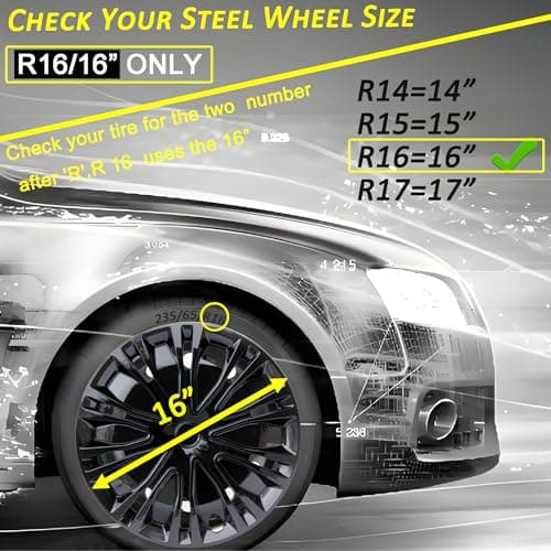 Hubcap Wheel Cover Replacement R16 Hub Caps Universal-Fit Most Steel Wheel Rim Cover ABS Material Exterior Accessories for Car Truck SUV -Set of 4（16-inch，Black）