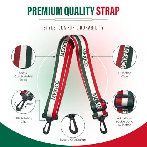 Crossbody Purse Strap Replacement for Clear Bag for Stadium Events – Adjustable 1.5” Wide Woven Strap for Stadium Bags, Tote & Handbags – Game Day, Soccer & Concerts - (Mexico Flag Design) — view 2