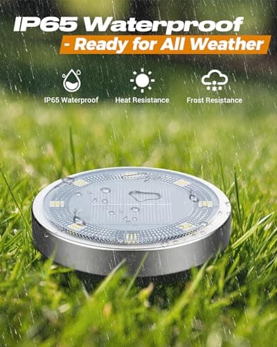 btfarm 16 Pack Solar Lights Outdoor, 8 LED Solar Ground Lights IP65 Waterproof Flat Solar Disc Light, Pathway Lights for Garden Lawn Patio Yard Path Landscape, Cool White — view 2