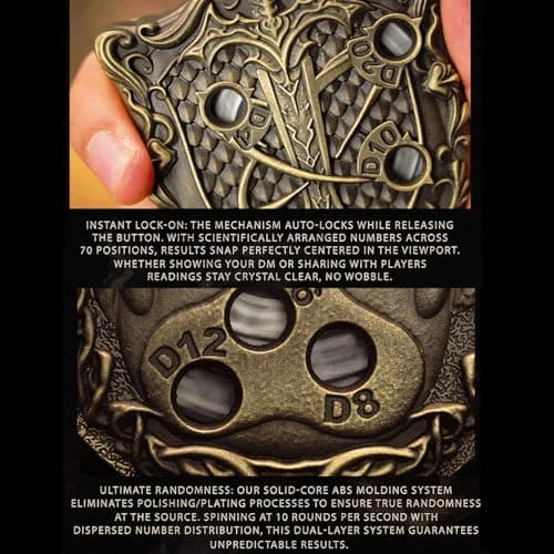 Roulette Dice V3.0 The Final TTRPG Click to Roll Spinning Dice Upgrade for Role Playing Dice DND Dice Sets Press to Roll Balanced and Fair Made from Zinc Alloy Pocket Size Precision Reading — view 4