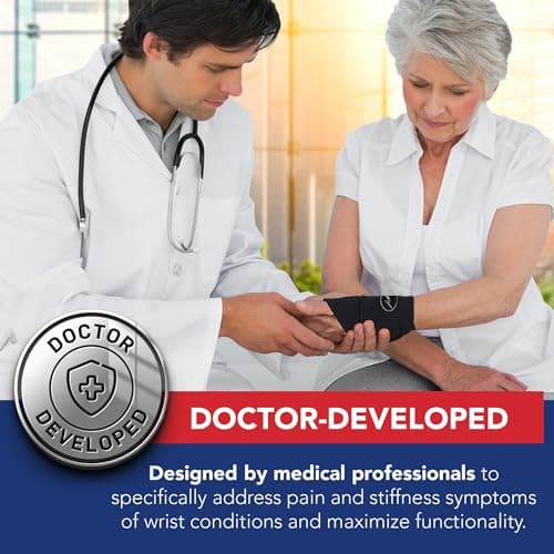 Doctor Developed Premium Copper Lined Wrist Support/Wrist Brace/Hand Support/Strap [single] & Doctor Handbook— Relieve Wrist Injuries, Arthritis, Sprains (Wrist Brace - Medium)