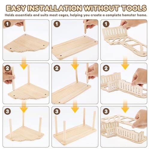 3-Piece Set Hamster Play Wooden Platform, Hamster Hides Tunnel Shelter w Ladder, Small Animal Wood Stand, Hamster Toys Cage Accessories for Dwarf Syrian Hamsters Gerbils Mice Degus or Other Small Pets — view 5