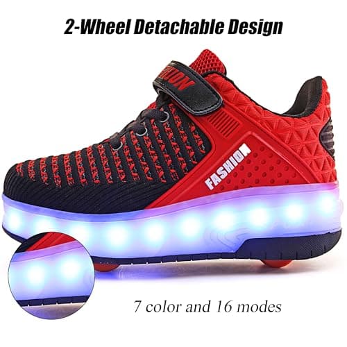 Ufatansy Roller Shoes Girls Boys Sneakers Roller Skate Shoes Kids Skateboarding Shoes USB Charging Light Up Wheels Skates(13 M US=31CN,Red) — view 3