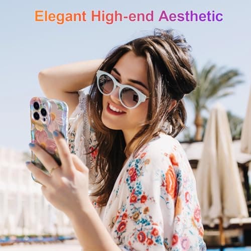 EYZUTAK Case for iPhone 13 Pro Max, Colorful Retro Oil Painting Flower Laser Glossy Pattern Cute Curly Waves Border Exquisite Phone Cover Stylish Durable TPU Protective Case for Girls Women - Green — view 6