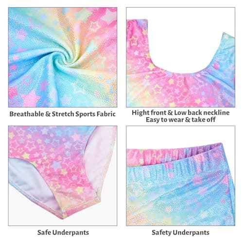 JiAmy Gymnastics Leotards for Girls, Sparkly Gymnastics Athletic Bodysuit Outfit with Shorts for Kids 3-12 Years — view 3