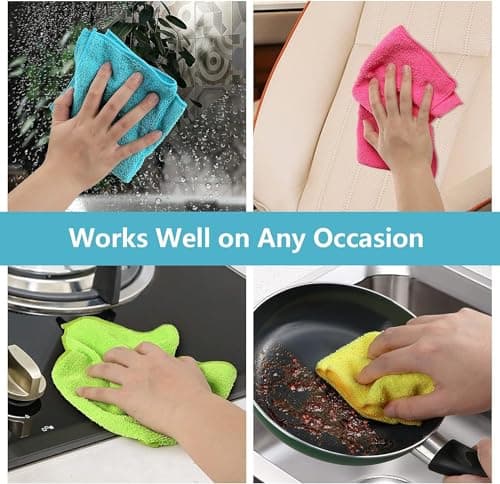 HOMEXCEL Microfiber Cleaning Cloth,12 Pack Cleaning Rag,Cleaning Towels with 4 Color Assorted,11.5"X11.5"(Green/Blue/Yellow/Pink) — view 5
