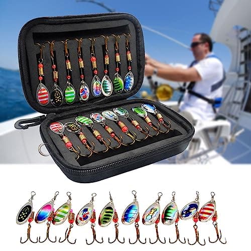 Vkinman 16 Pcs Fishing Lures Spinner Bait with Treble Hooks for Bass Trout Salmon Fishing Tackle Spinnerbait Spoons Metal Sequins Spinners Baits Fishing Bait for Freshwater Saltwater Fishing — view 5