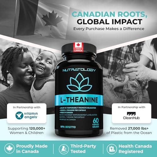 Nutratology® L-Theanine 250MG Capsules | Canadian-Made | For Stress Management | Promotes Relaxation & Calmness Without Drowsiness - L-Theanine Supplement for Stress Relief | 60 Capsules — view 8