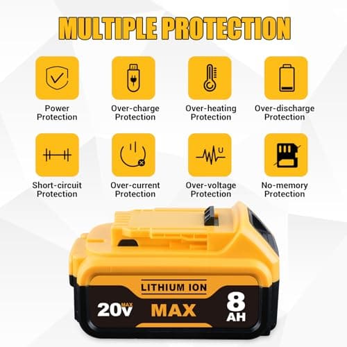 DCB200 8.0Ah 2-Pack Replacement for Dewalt 20V Max Battery DCB201 DCB203 DCB204 DCB206 DCB207 DCB208 with LED Indicator, Compatible with Dewalt 20V Cordless Power Tools and Chargers — view 2