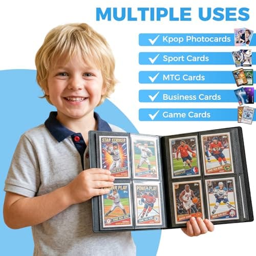 DSCD 4-Pocket Mini Card Binder: 160 Double Sided Sports & Trading Card Collector Album with 20 Sleeves - Kids Strapped Card Holder for TCG NHL Baseball Football Hockey Games (Black） — view 2