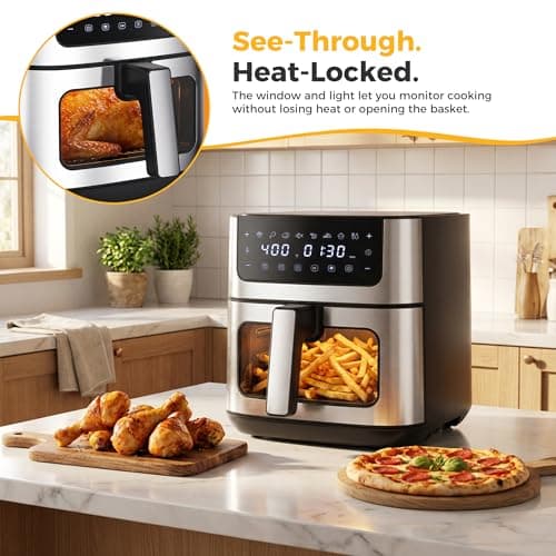 NEWBULIG Air Fryer 6.34QT Airfryer with Visible Window Stainless Steel — view 7
