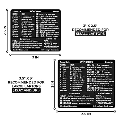 Synerlogic Windows PC Reference Keyboard Shortcut Sticker | Vinyl, Laminated Windows Shortcut Sticker for PC Laptop or Desktop | Shortcuts Cheat Sheet (Black/Small) — view 5