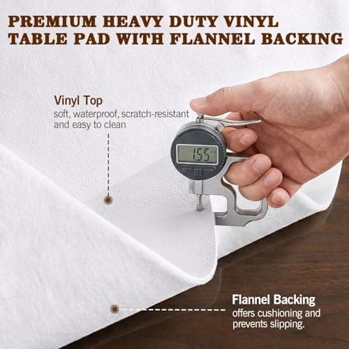 Heavy Duty Table Protector Pad with Flannel Backing for Dining Room, Waterproof Vinyl Tablecloth Easy to Clean & Trim, Scratch & Heat Resistant Table Cover, Reusable Pad 72" x 54" Rectangular — view 4