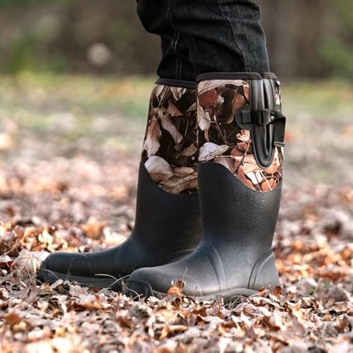 TerraTrax Men's Black 100% Waterproof Insulated Rubber Hunting & Work Boots | 6mm Neoprene for Cold Weather, Fishing, Farming & Outdoor Use Size 11 — view 5