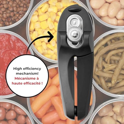 Starfrit MightiCan Can Opener, Safe Smooth-Cut Design, Holds Lid and Leaves No Sharp Edges, Comfort Grip Handle, Heavy-Duty Non-Slip Knob, 3-Year Warranty, Black — view 2